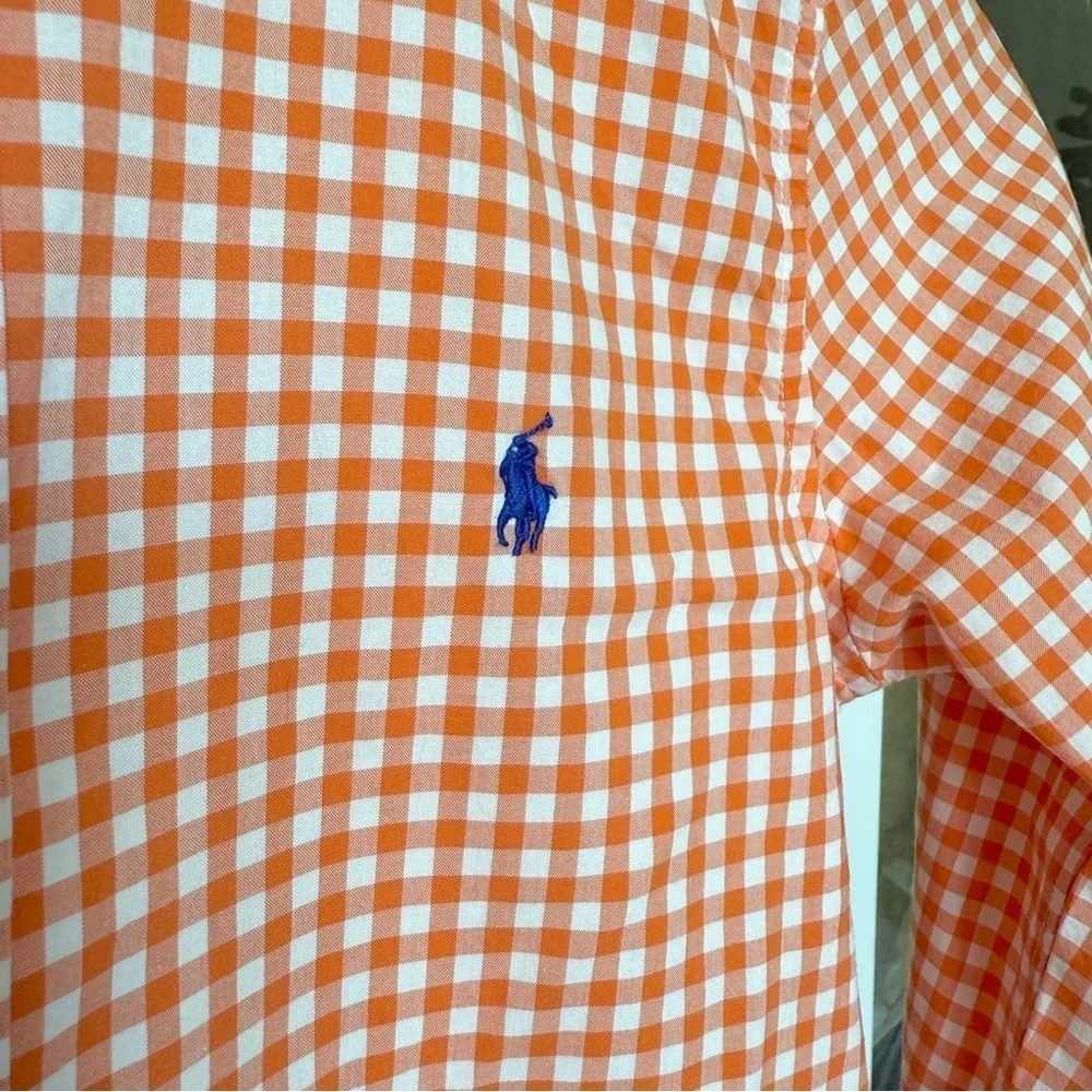Ralph Lauren Boys Orange Gingham Long Sleeve Button-Up Size 7 Casual Spring